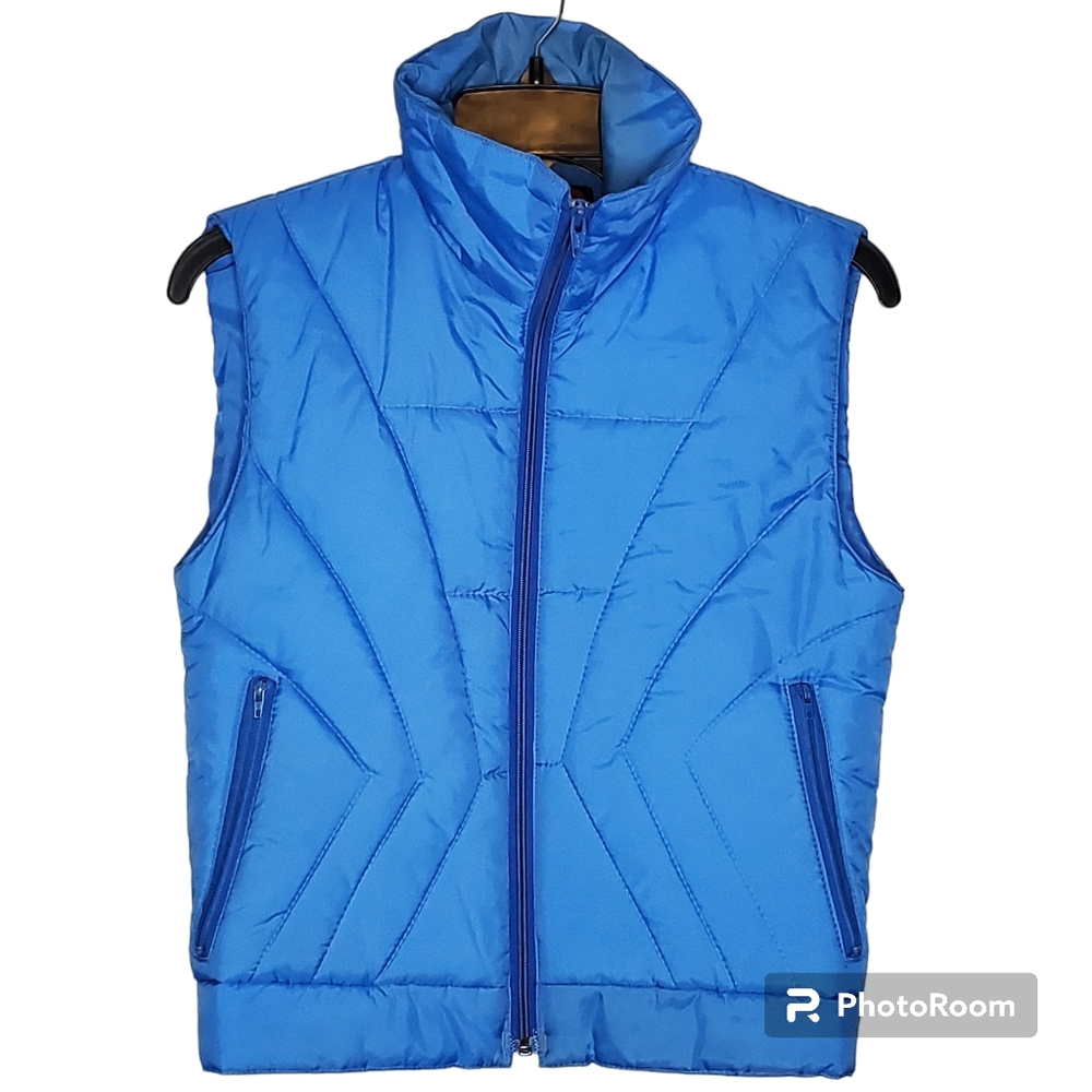 Vintage‎ 80s Scoop Puffer Vest solid blue nylon water repellent size small